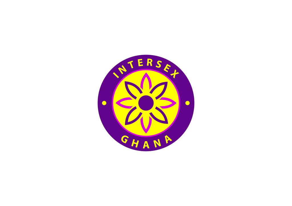 Intersex Ghana logo. A purple and yellow circle with a flower in the center.