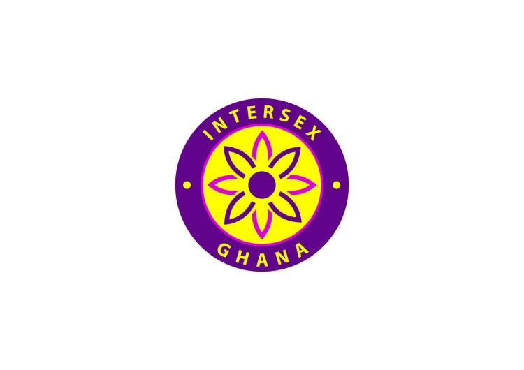 Intersex Ghana logo. A purple and yellow circle with a flower in the center.
