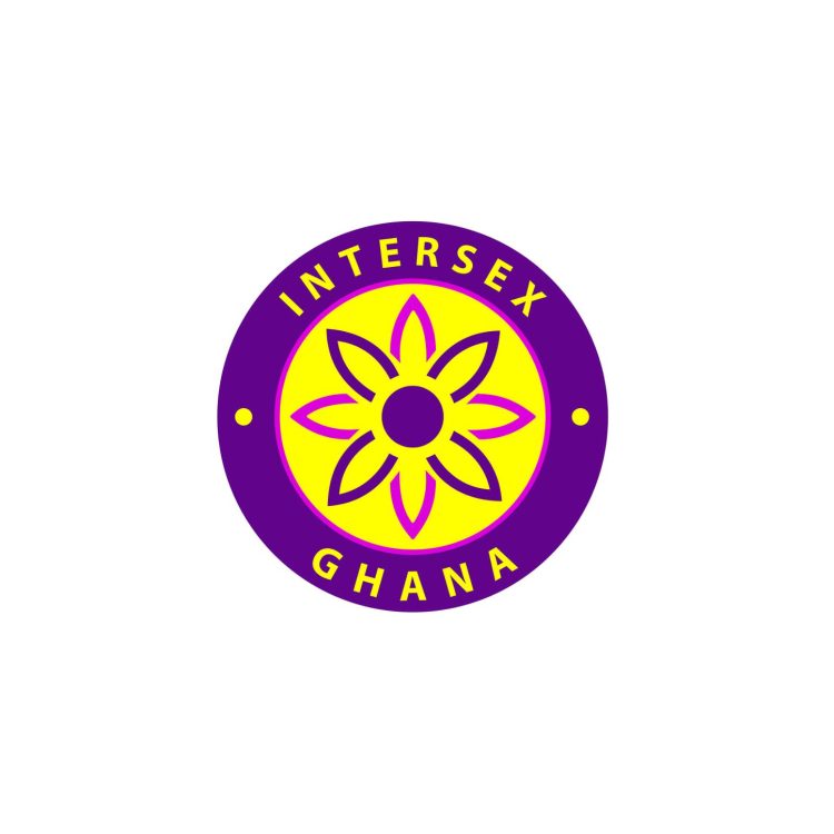Intersex Ghana logo. A purple and yellow circle with a flower in the center.